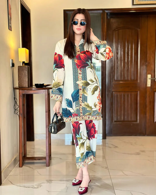 Majestic Rose OffWhite (Digital Printed 2 Pcs)